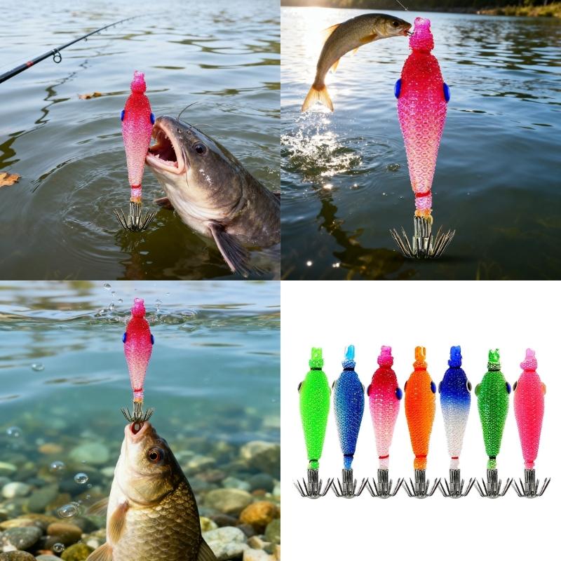 7pcs/Set Lures Baits Squid Jig Fishing Lures Glow Jig Hook 5.5cm Artificial Hard Baits Squid Jig Cuttlefish Hook