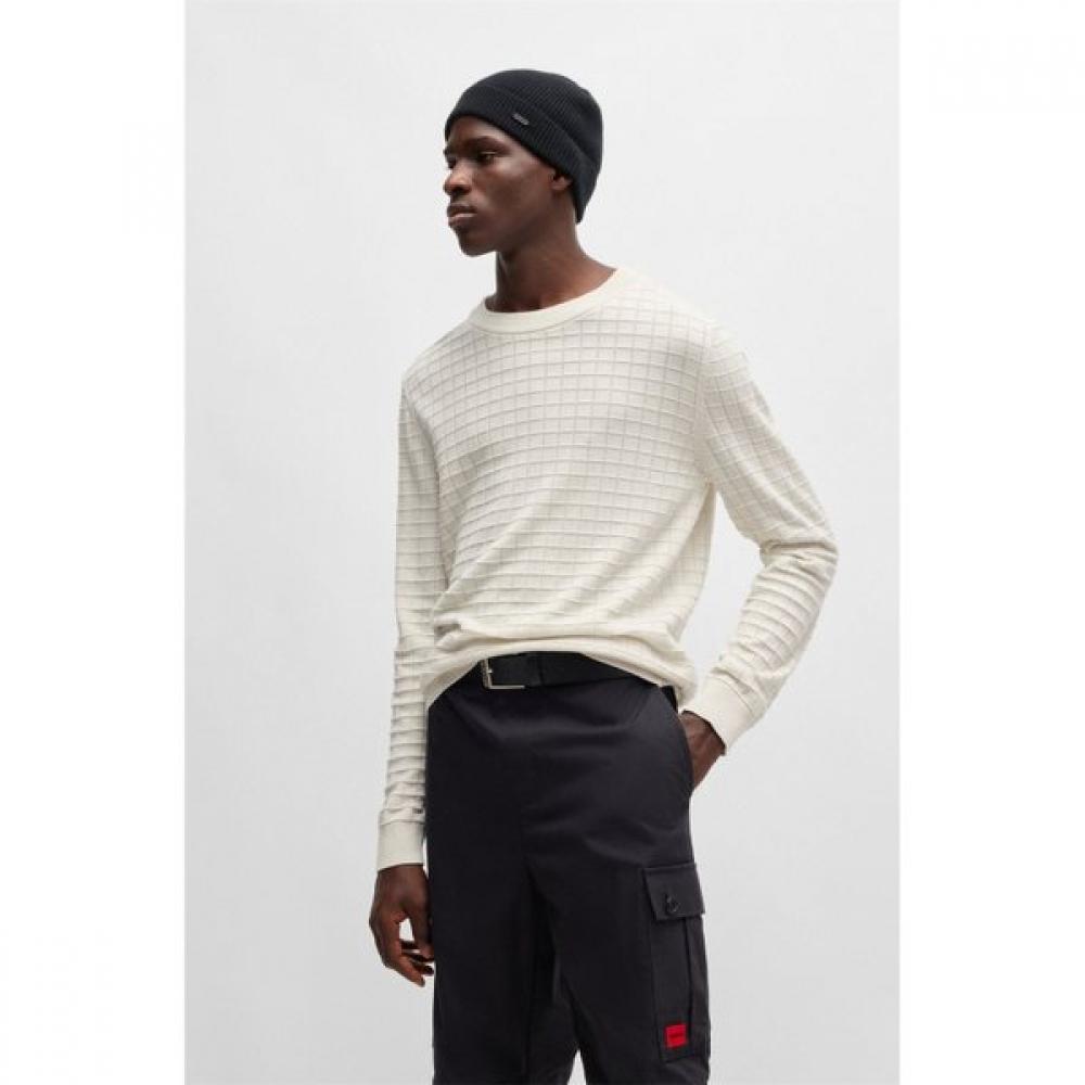 

Hugo Regular Fit Organic Grid Pattern Knit Sweater Natural 50524546101 XXL