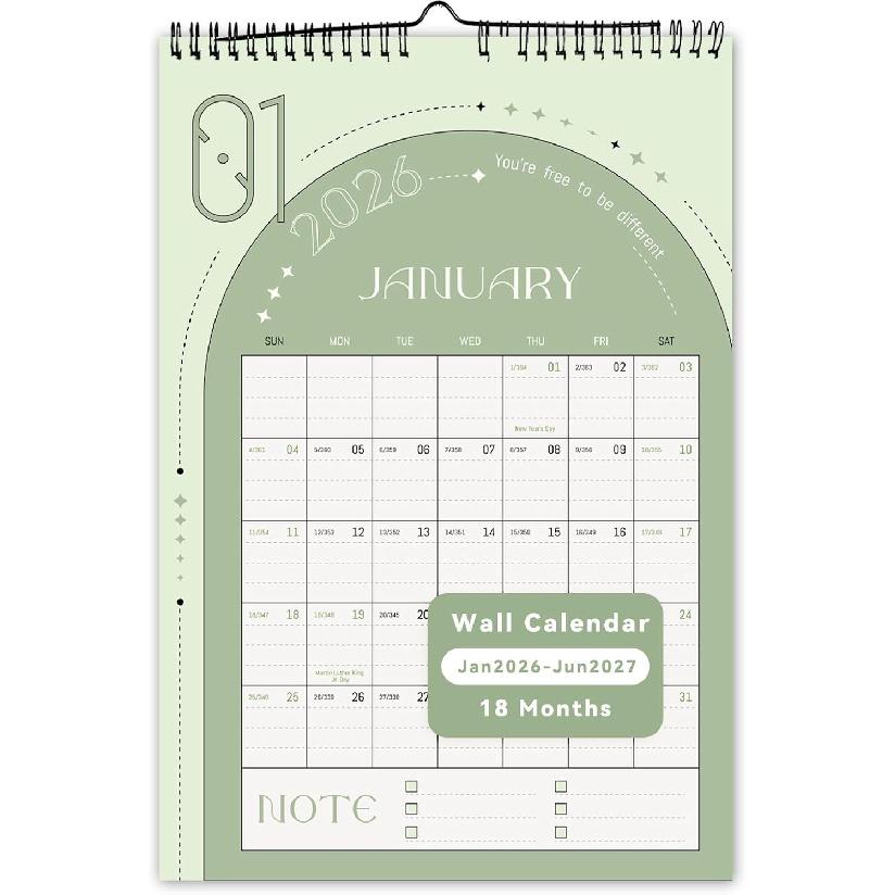 Aesthetic Wall Calendar 2026 10" x 15", Run from January 2026 to June 2027 Vertical Calendar,18-Month Hanging Monthly Calendars, Positive Planner for