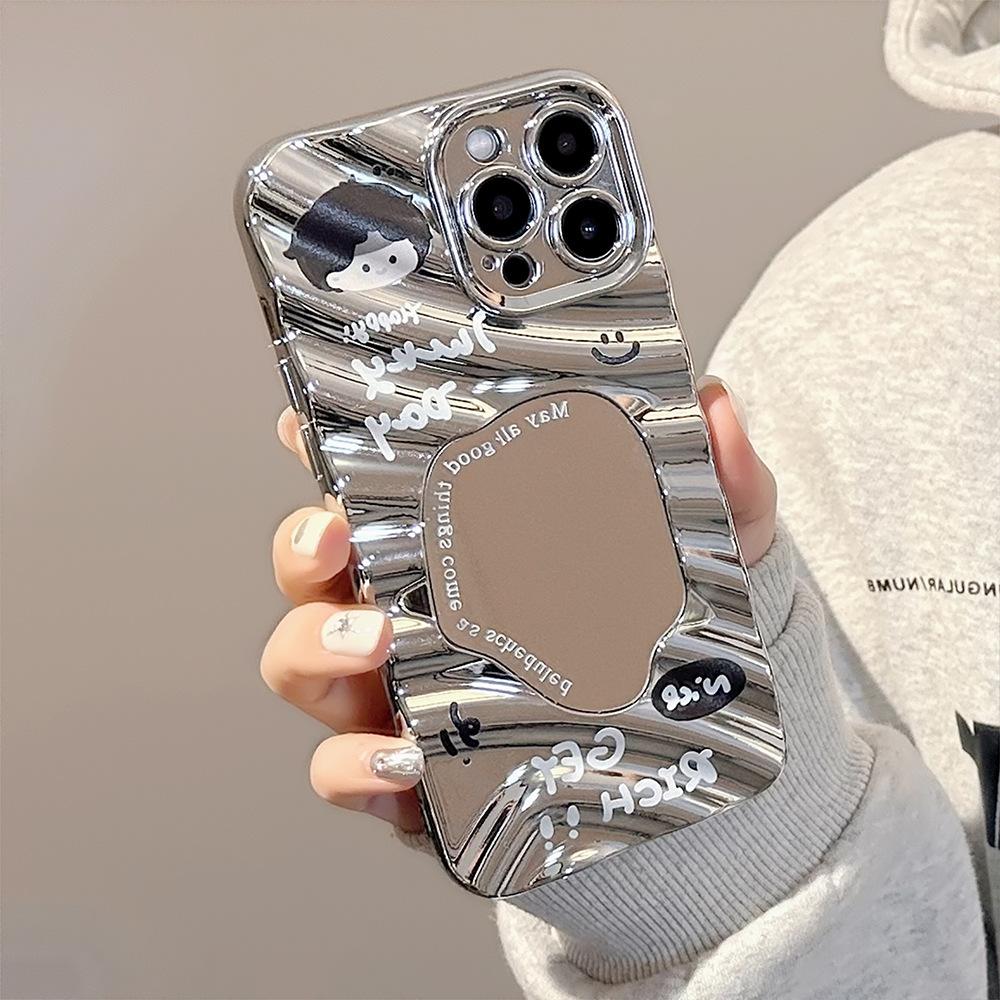 

Cute Couple Avatar IPhone 13 Apple Phone Case 14promax Plating 15 Suitable for 12 Mirror 16 Wrinkles 16promax