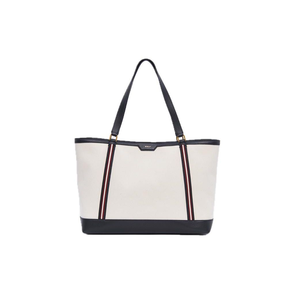 

Bally Logo Patch Snap Closure Fabric And Leather Tote Bag Women Tote Bags Natural Black 6306547 Basic Set (Bag+Dust Bag)