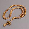 Vintage Kreuzanhänger Halskette Jesus Hohl Design 10mm Holzperlen Choker Halloween Schmuck Geschenk