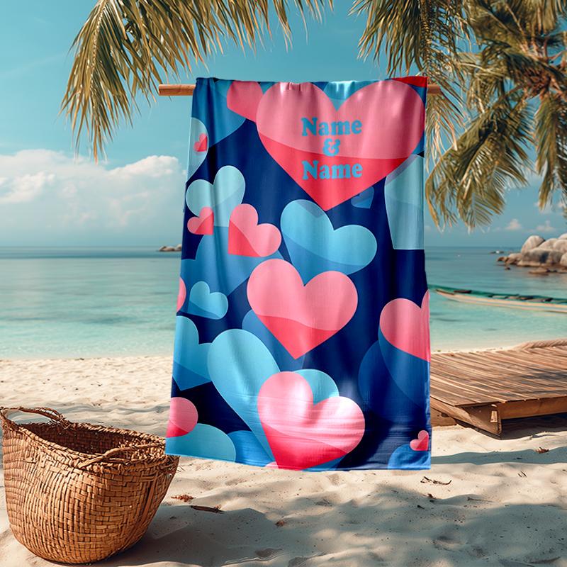 Custom Name Ultra-Soft Beach Towel with Love Theme,Ideal for Pool - Camping, Diving - Perfect Travel Essential, Vibrant Beach Towel.