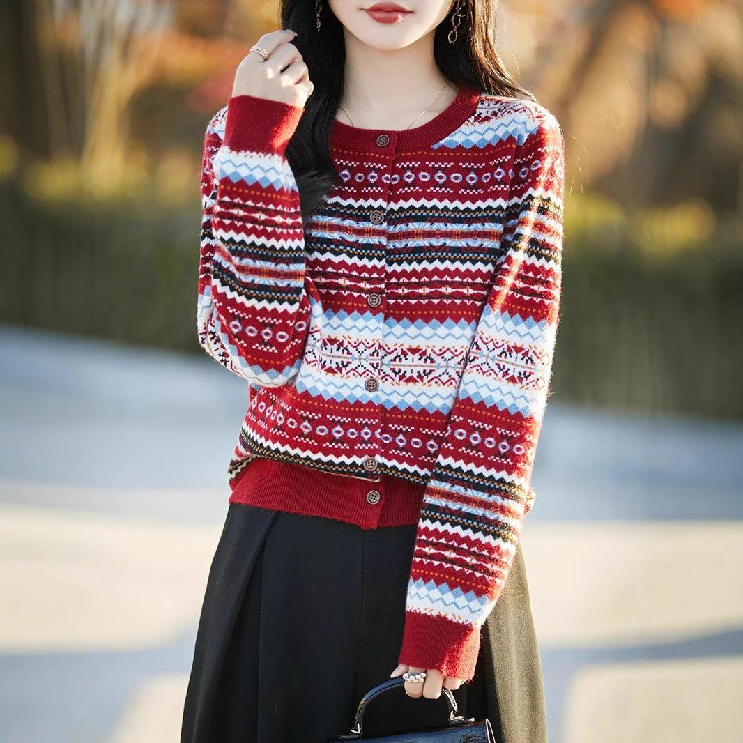 

Spring Color-blocking Atmosphere, Autumn and Winter Thick Knitted Round-neck Sweaters L
