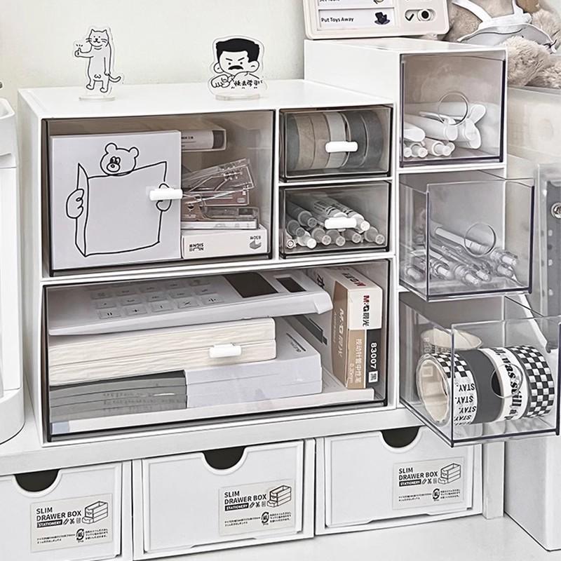Schreibtisch-Aufbewahrungsbox Schubladentyp Acryl Transparent Schreibtisch-Schreibwaren Kosmetik Regal Büro-Organisation Box