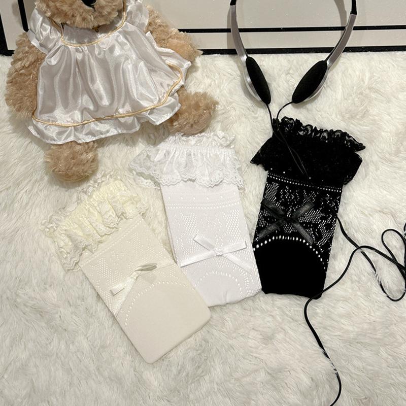 Ballet-Style Bow Mid-Calf Socks Women Summer Thin Hollow-Out Lace Slouch Socks