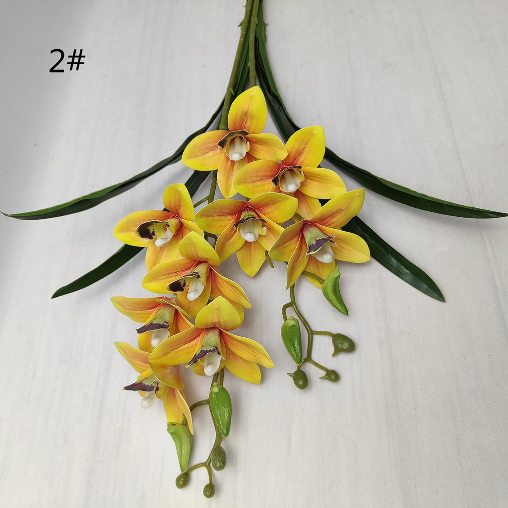 One Artificial Cymbidium Orchid Branch Two Forks 3D Print Latex Phaenopsis Flower