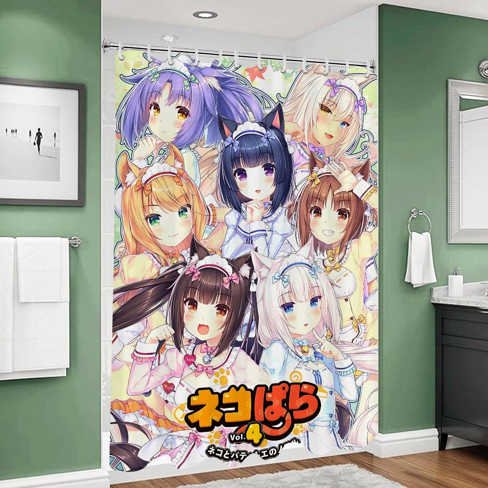 Nekopara Neko Anime Pattern Bathing Curtain Bathroom Shower Curtain Waterproof With 12 Hooks Home Deco