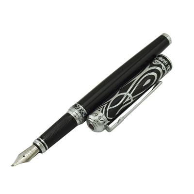 DUKE Sapphire Fountain Pen Special Nib (0.7-1.2 MM) Medium Nib Bold Artistic Brush Silver Trim Handwriting and Art Drawing ‘Pen Drawing