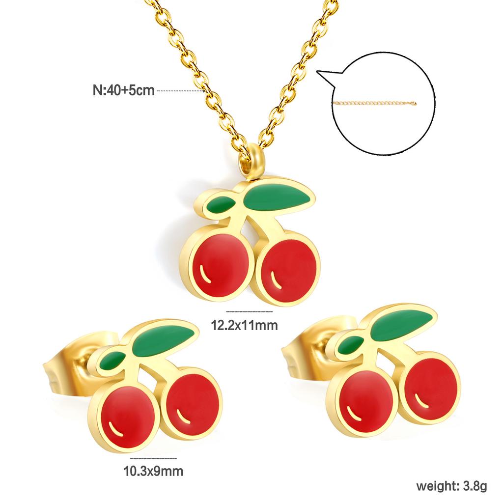 Sweet Strawberry Fruit Drip Oil Necklace Earrings Jewelry Set Cute Gift For Women Girls