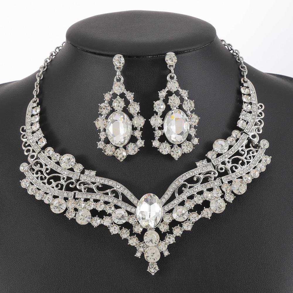 Women Crystal Necklace Earrings Indian Bridal Jewelry Sets Brides Wedding Party Costume Accessories
