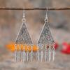 Retro Tibetan silver fringed earrings women's long temperament versatile earrings fashion personality vacation earrings