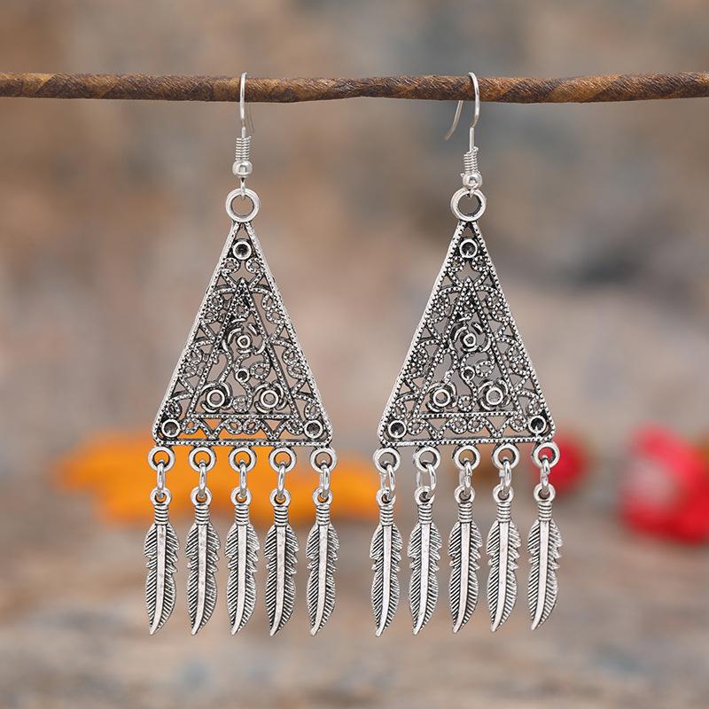 Retro Tibetan silver fringed earrings women's long temperament versatile earrings fashion personality vacation earrings
