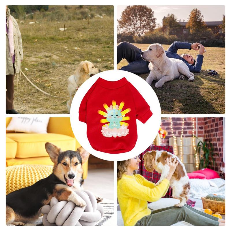 Pet New Year Clothes Cold Weather Thermal Dog Coat With Dragon Pattern Autumn Winter Pet Sweatshirt For Dog Cat Rabbit