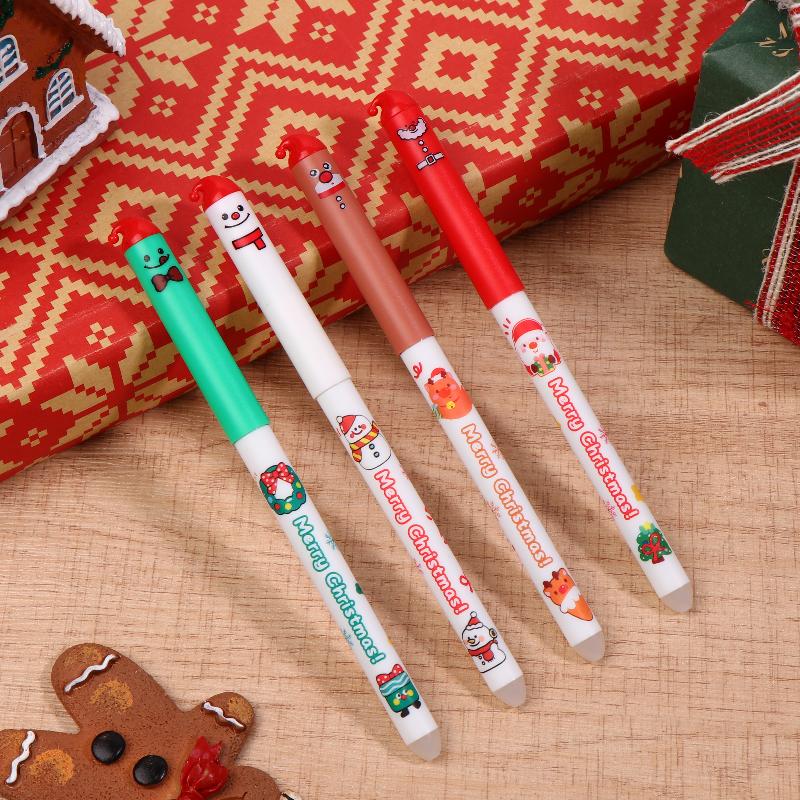 4Pcs Cartoon Christmas Santa Claus Snowman Elk Erasable Gel Pen Cute 0.5Mm Blue/Black Ink Signature Pens School Supplies