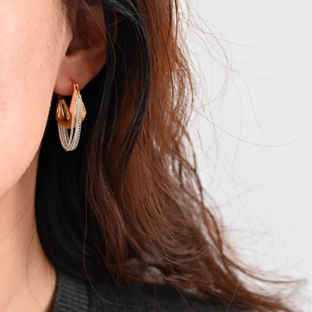 Temperament Minimalist Gold Silver Two Tone Chain Tassel Hoop Earrings for Women Daily Wear Party Designer Jewelry Accessories
