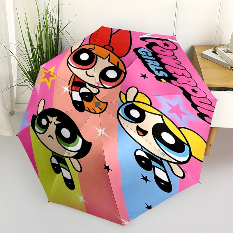 The Powerpuff Girls1 Print Automatic Umbrella, 8 Rib Iron Frame, Plastic Handle, Suitable for Outdoor Travel &Daily , Ideal Gift