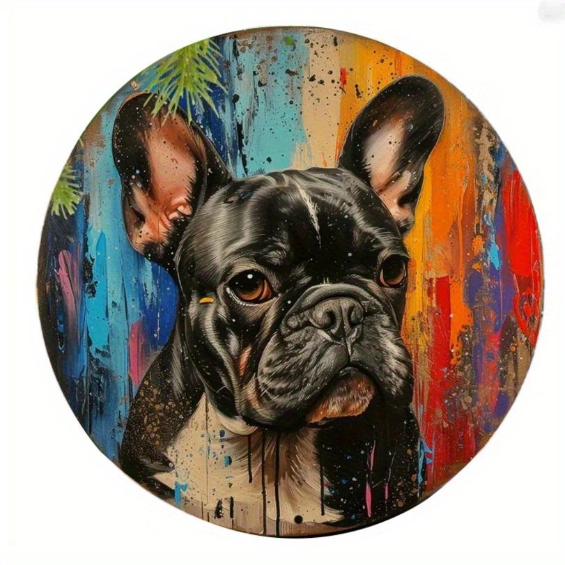 2d Flat 20*20cm, in Spring Wooden Sign, Round Wreath Decorative Sign, Mother's Day Gifts French Bulldog Theme Decoration