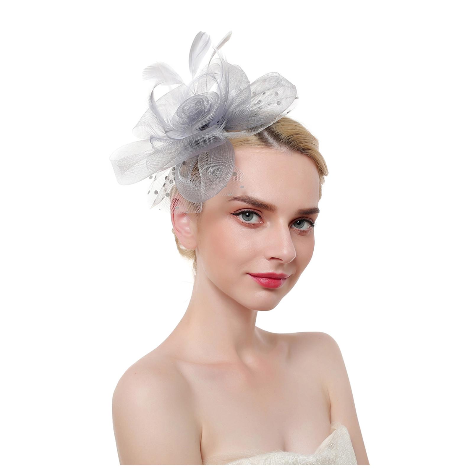 

Женщины цветок сетки ленты перья повязка на голову коктейль чаепитие шляпа головные уборы One Size