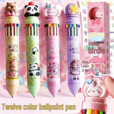 Caneta Gel Esferográfica Multicolorida de Desenho Animado para Estudantes - Ferramenta Tudo-em-Um para Anotações e Marcações