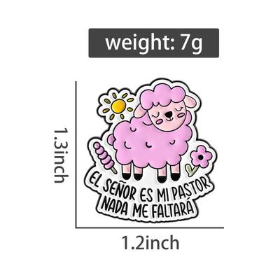 EL SEÑOR ES MI PASTOR Enamel Pins Pink Sheep Bible Quotes Brooches Lapel Badge Cute Cartoon Faith Jesus Jewelry Gift for Friends