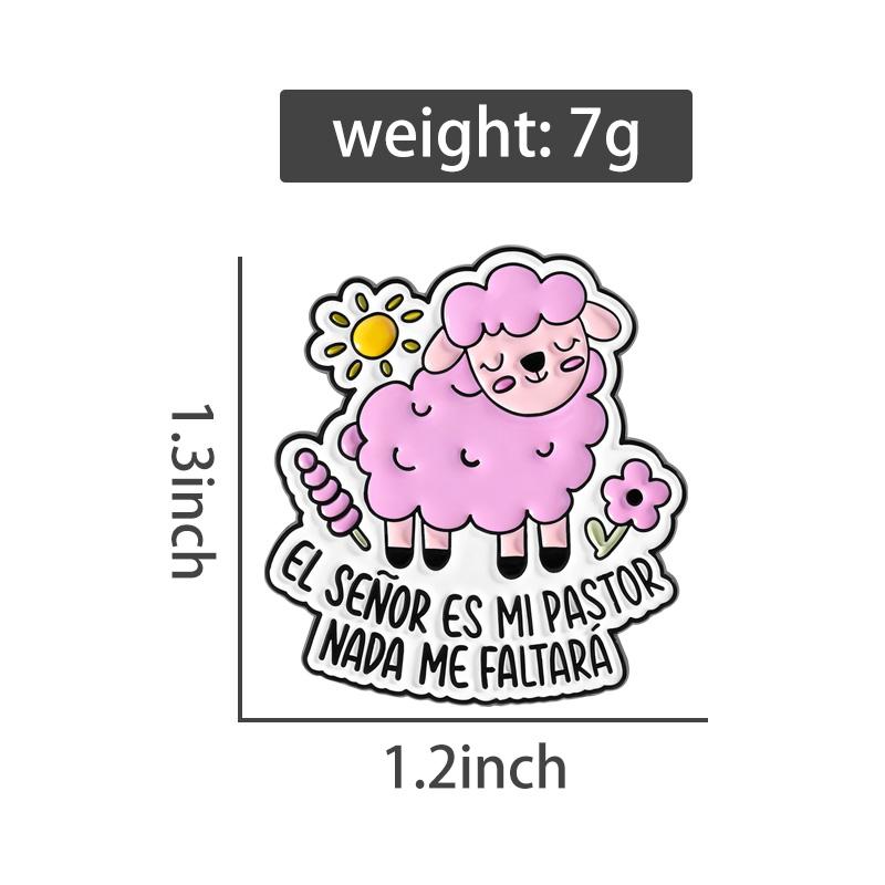 EL SEÑOR ES MI PASTOR Enamel Pins Pink Sheep Bible Quotes Brooches Lapel Badge Cute Cartoon Faith Jesus Jewelry Gift for Friends