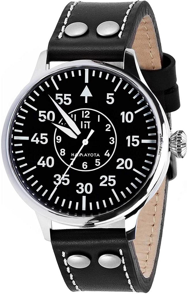 HAMAYOTA Pánské automatické vojenské hodinky s japonským strojkem, pilotní hodinky (Černá kapela)