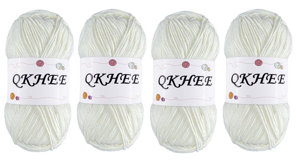 QKHEE Wool Cotton Medium Thick Solid Color 4 Balls Set 1 Ball 100g 200m Crochet Knitting Yarn Stuffed Animal Yarn Approx. Approx. (Cream)