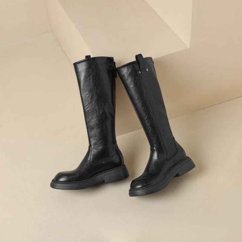 Korean version of the new leather solid color rear zipper Martin boots thick-soled non-slip women's boots autumn and winter women's square heel