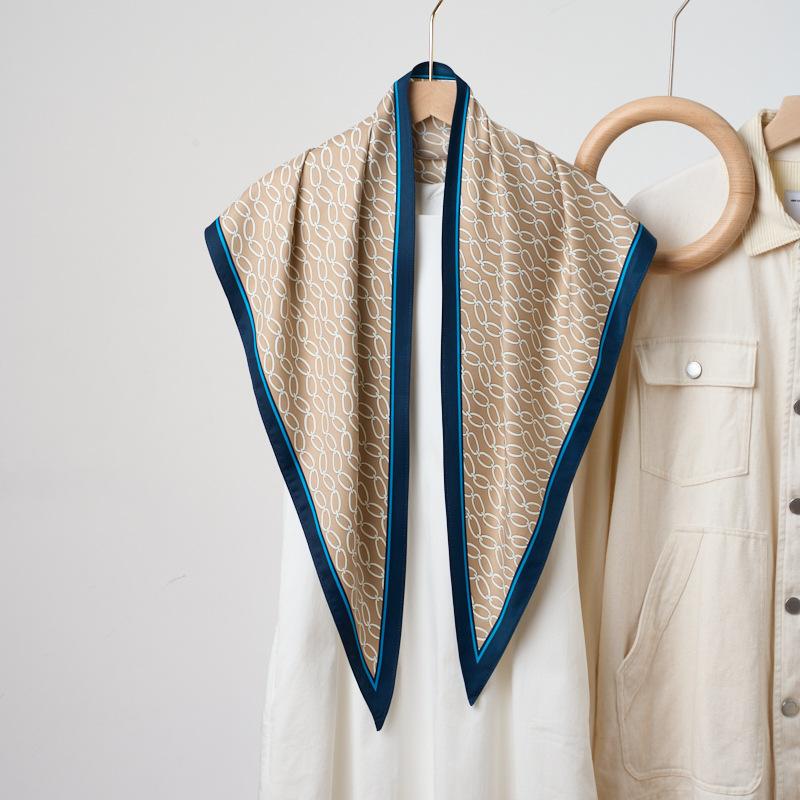 Summer Atmosphere Wearing Headscarf Twill Silk Simulation Silk Cool Diagonal Scarf Cashew Print Women's Triangle Silk Scarf