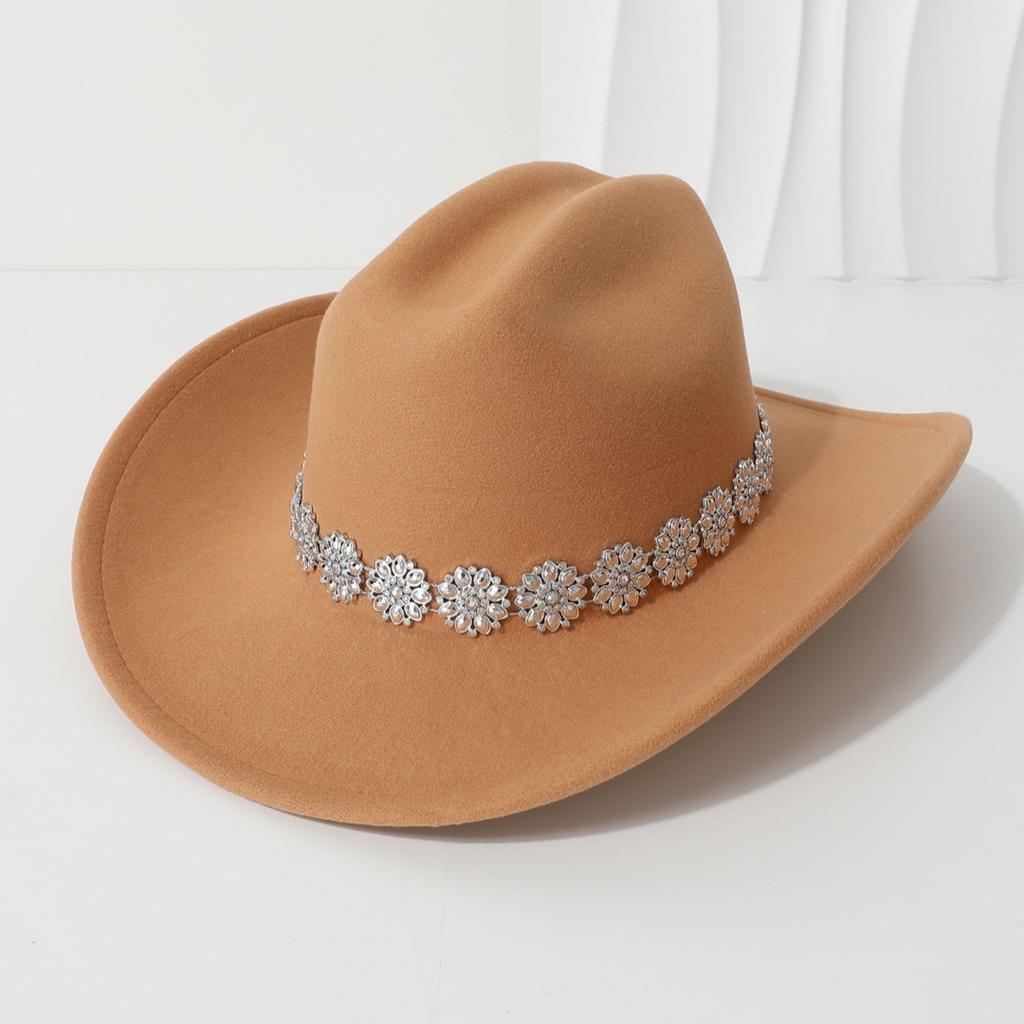 Men's unisex western cowboy hat Metallic flower rhinestone gem accessories Gentleman's hat Hiking hat