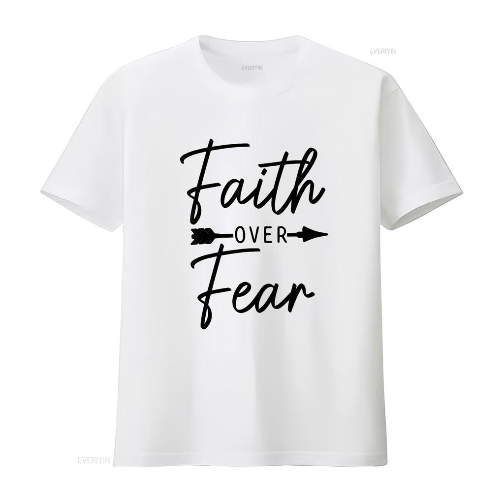 Womens Faith Over Fear Christian Religious Bible Verse T Shirt vintage Washed homme fashion Soft Comfortable Stylish