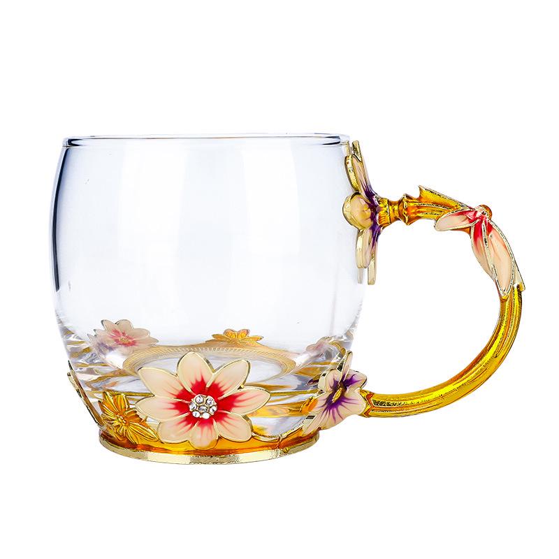 Daisy Enamel Flower Tea Cup - Heat-Resistant Crystal Glass for Home, Office, or Festival Gift