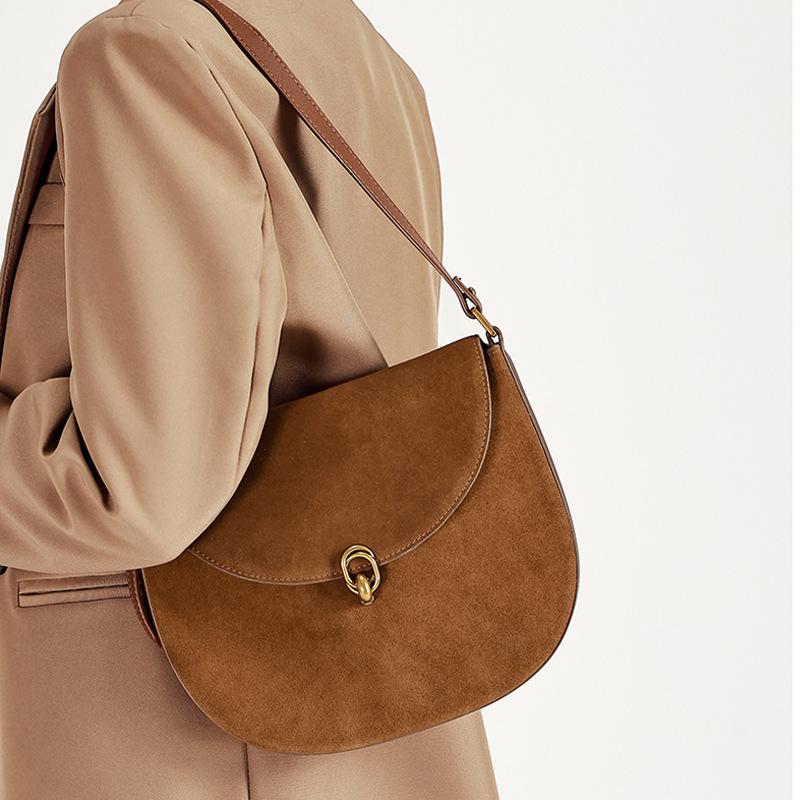 2026 A/W Matte Leather Saddle Bag - Women's Genuine Nubuck Underarm Crossbody Purse, Versatile Shoulder Bag for Ladies