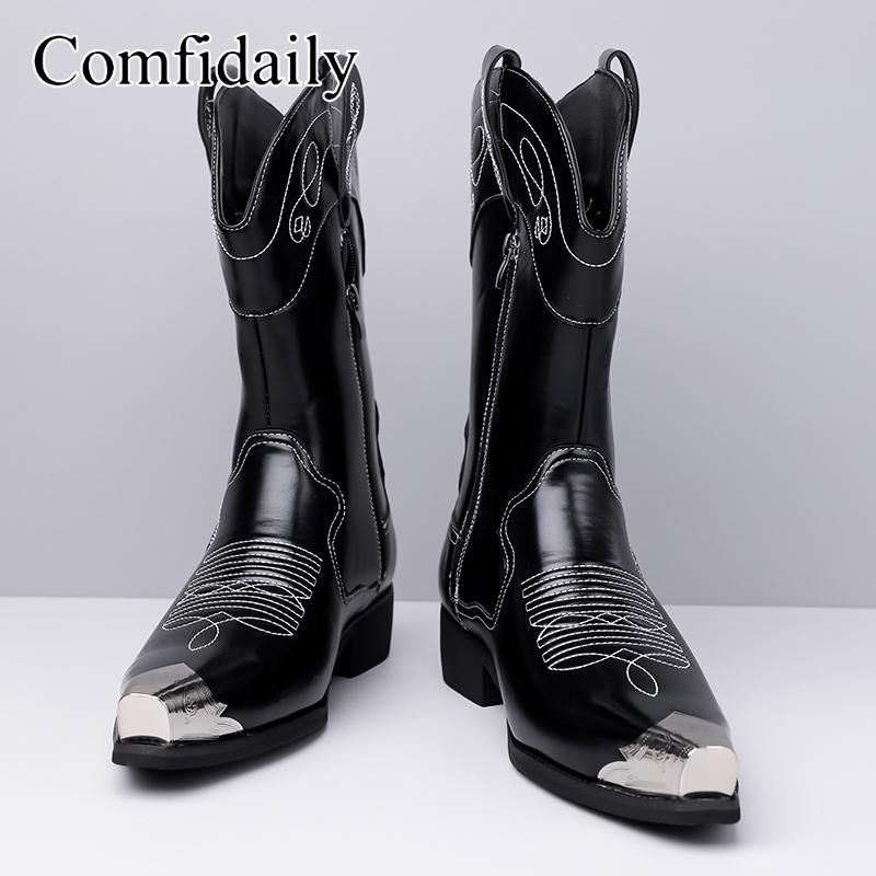 Men’s Motorcycle Boots Western Boots Black Jockey Boots Casual Street Style Cool Brown High Boots Plus Size