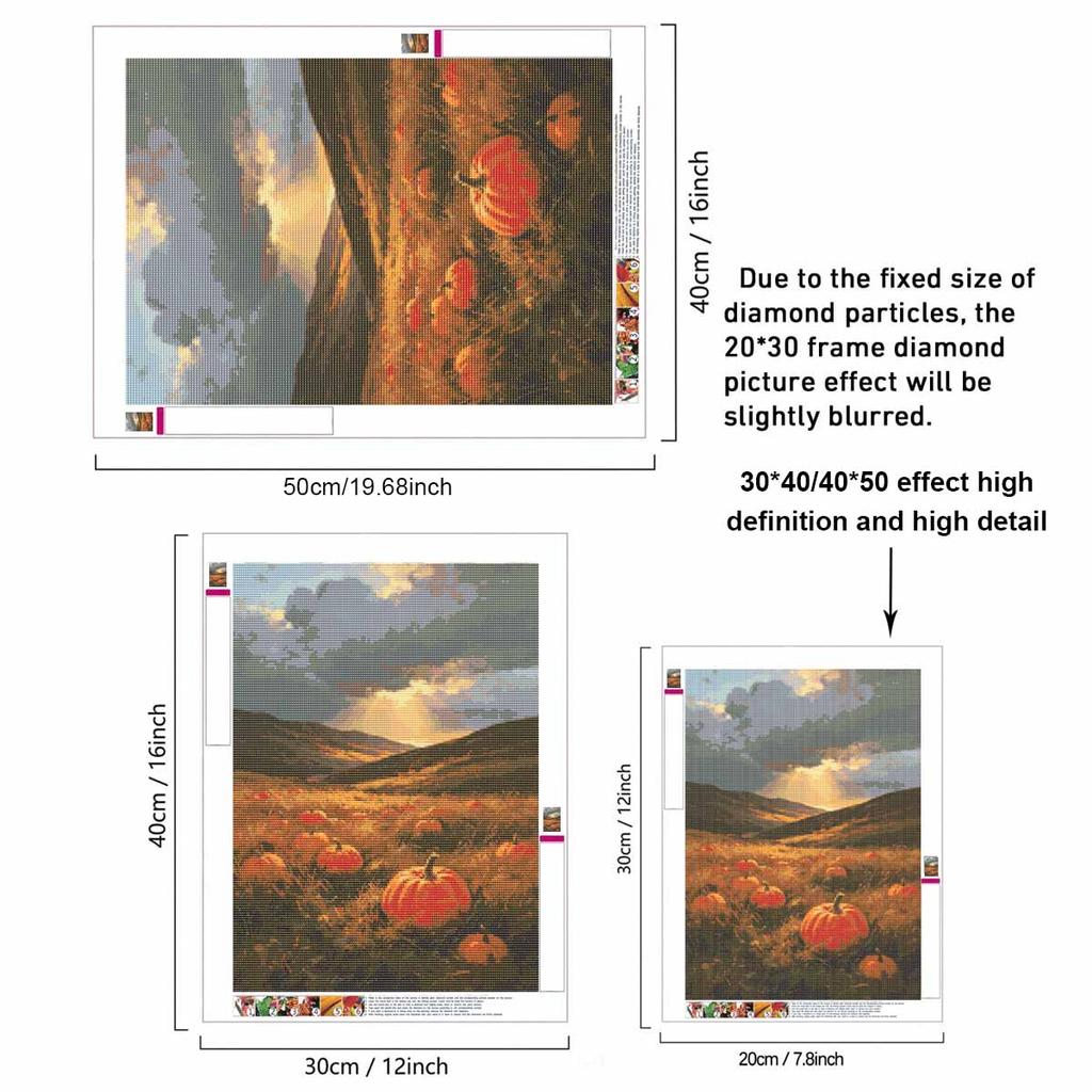 5D Diamond Painting Kit Pumpkin Patch Sunset Full Drill Canvas Art DIY Rhinestone Craft for Modern Wall Decor