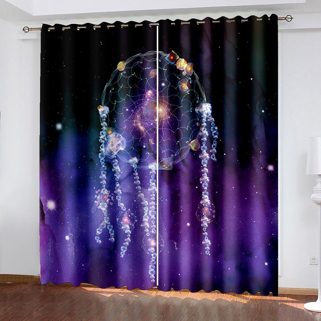 Living Room Darkening Blackout Curtains Purple Dream Catcher Window Curtains Polyester Thermal Insulated Drapes Decor