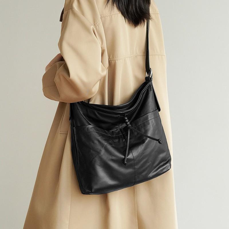 Real Leather Women's Bag With High-end Feel Light Luxury Large Capacity Tote Layered Cowhide Shoulder Versatile Crossbody Commuting
