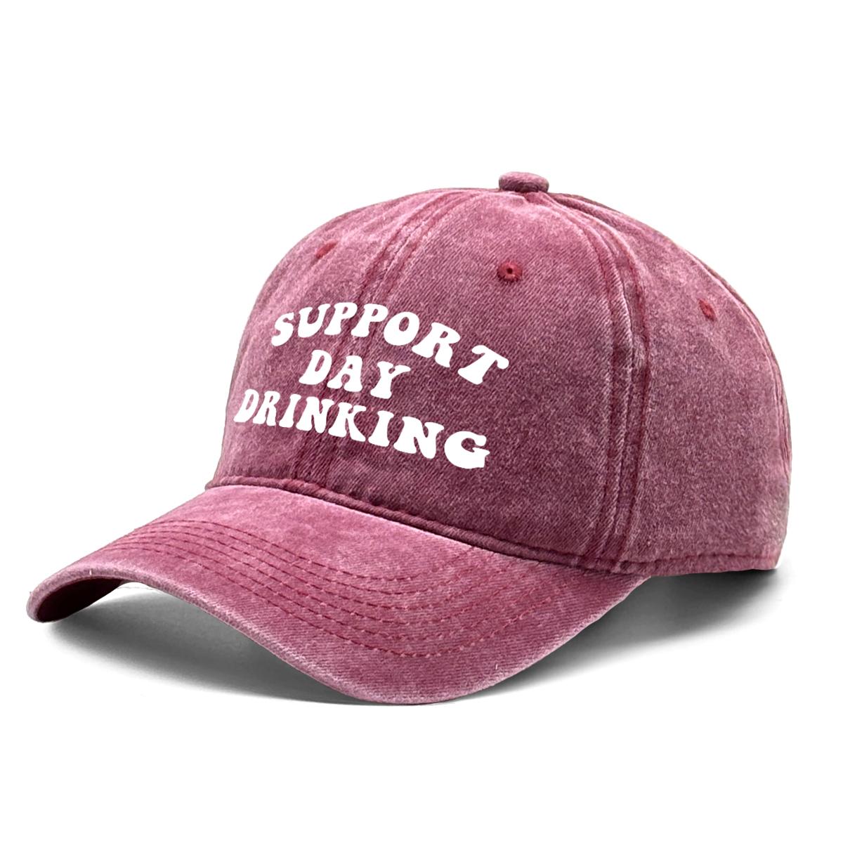 

Unisex Adjustable Baseball Cap “Support Day Drinking” Dad Hat Washed Retro Snapback Caps Ideal Choice For Outdoor Accessory вино красного