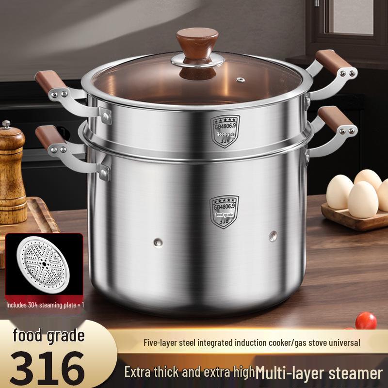 316 Stainless Steel Large Capacity Stock Pot for Stewing, Broiling, and Steaming, Food-Grade and Integrated Molding Design.