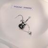 Personalized Y2K Black Guitar Chain Earrings, Sweet And Cool Peach Heart Pendant Earrings, Premium Earrings.