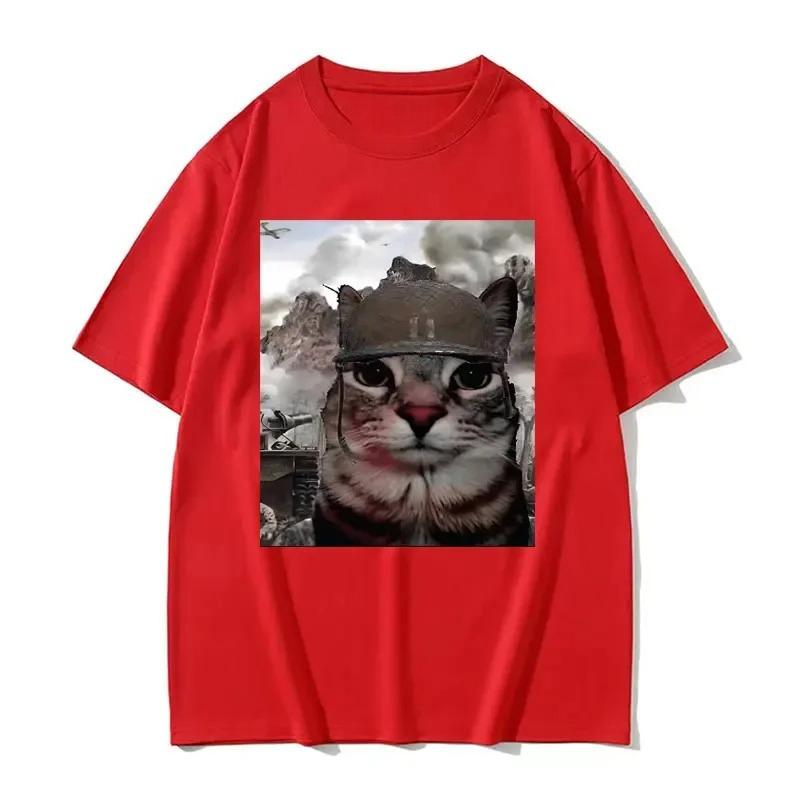 Summer Men's 100% Pure Cotton Cat Printed Round Neck T-shirt Unisex Casual Street Soft High-quality Short Sleeved Shirt