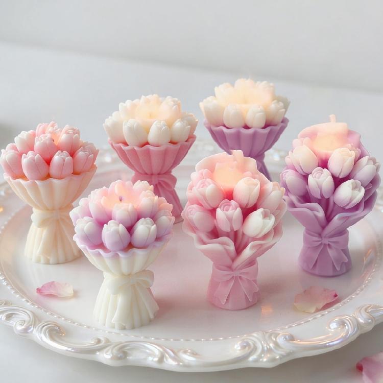 Food Grade Silicone Candle Mould For Tulips Bouquet Aromatherapys Craft Tool for Family Activity and Weddings