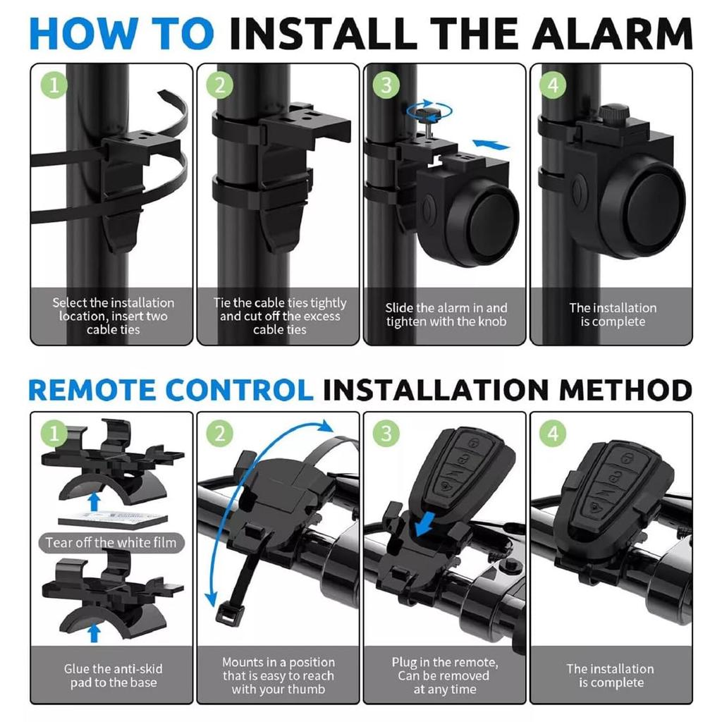 GAOHOU 115dB Security Alarm with 3 Volume Levels and 7 Sensitivity Easy and Loud Sound for and and Road Gang Prevention Bicycle/Motorcycle Anti-Theft