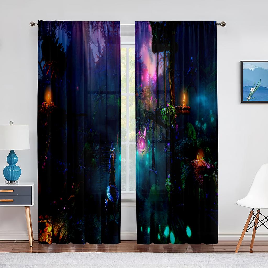 Fantazyjny Czarodziejski Zielony Las Przezroczysty Woalowy Zasłona Grzybowo-Kwiatowy Tiulowe Zasłony Okienne do Dekoracji Salonu Sypialni Kuchni