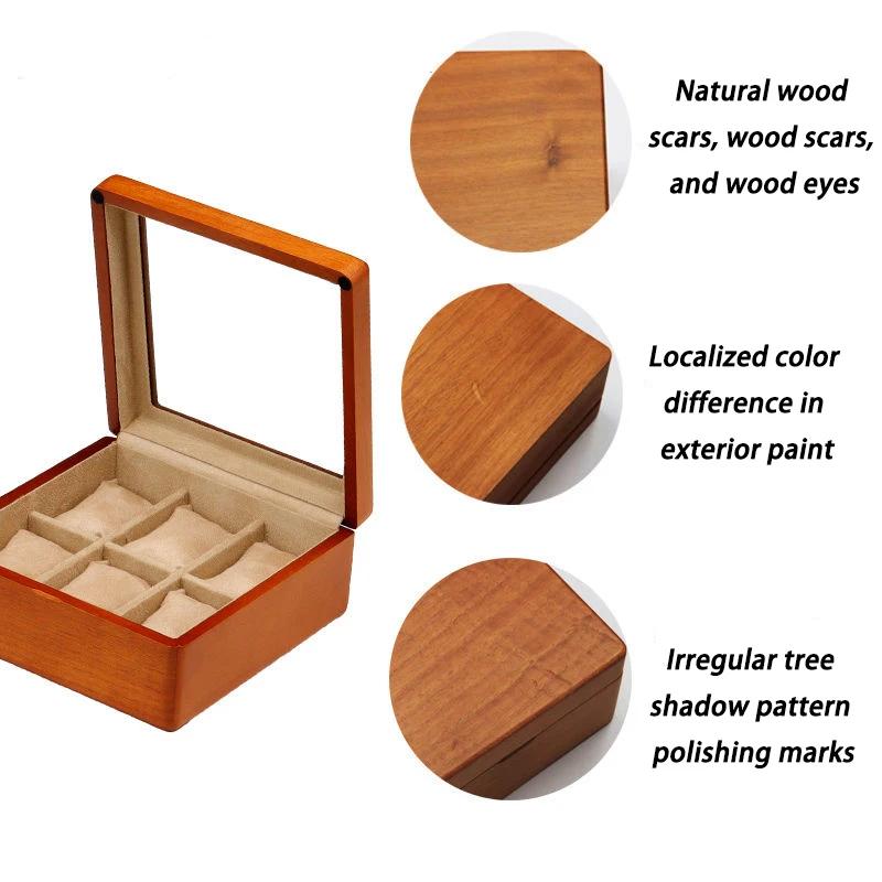 Solid Wood Watch Storage Box Men Wrist Watches Organizer Boxes with Transparent Window Retro Bracelet Jewelry Display Case