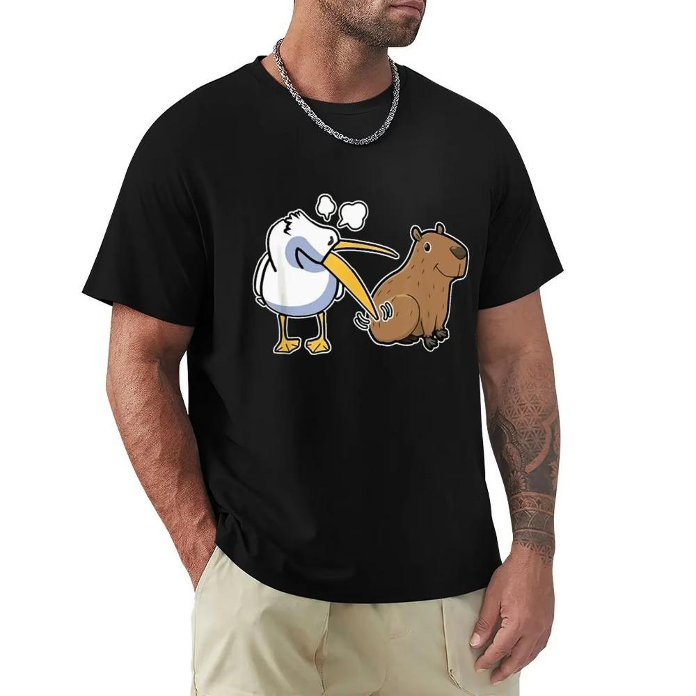 

Pelican Tries To Eat Capybara Funny Kawaii Meme With Animals T Shirt Harajuku Short Sleeve T-shirt Cotton Graphics Tshirt Tops S