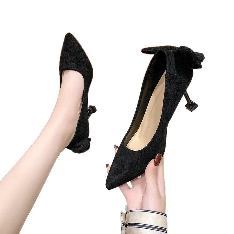 Spring 2025 New Versatile Stiletto Niche Design Bow Stiletto Temperament High Heels Pointed Single Shoes Women