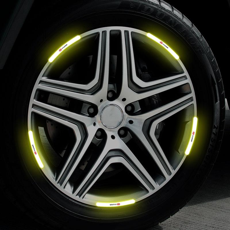 Car Wheel Hub Reflective Stickers Tire Rim Luminous Accessories For Hyundai Tucson Solaris I30 Creta Ix35 I40 Veloster Santafe