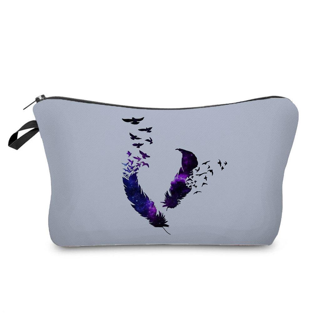 Women Feather Print Cosmetic Bag Toiletries Organize Travel Storage Case  6375